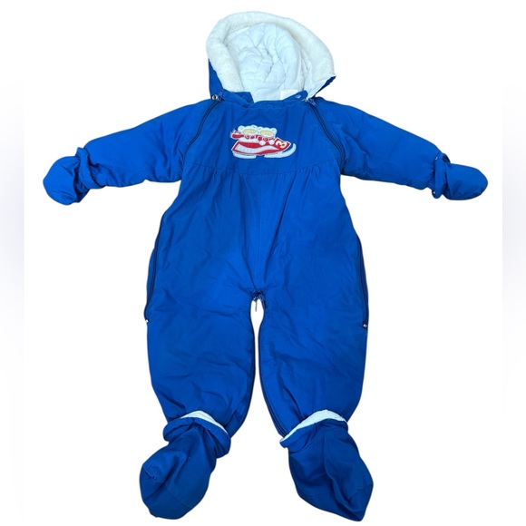 Other - BRIGHTSIDE 12 MONTHS ✨ VINTAGE infant Blue Hooded Snowsuit with Mittens like new